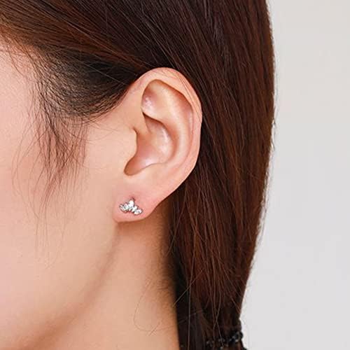 925 Sterling Silver Cubic Zirconia Stud Earrings Crown Cluster CZ Stud | Dainty Marquise 5 Stone Earrings, Hypoallergenic Sleeper Cartilage Studs for Women Girls, Colour Options- Silver/Gold/Rose Gold