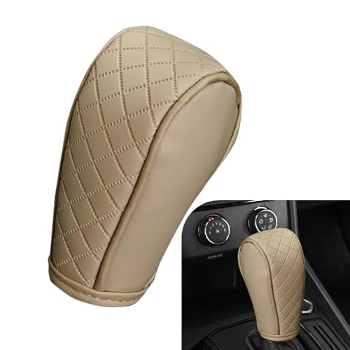 Zosgrew Car Gear Shift Cover, Upgraded Leather Shift Knob Cover, Anti-Slip Breathable Automotive Gear Shifter Decoration Protector, Universal for Most Cars SUVs Trucks (Beige)