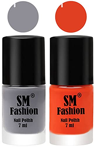 Image of Long Lasting Nail Polish | Nail Paint Combo 7 ml Each) - Set of 2 Gray-Reddish Orange