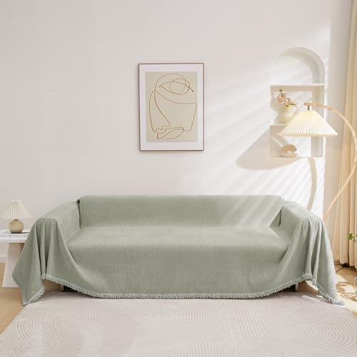 MEETSKY Couch Covers for 3 Cushion Couch Sofa Covers Washable Couch Cover Sectional L Shape Couch Blanket Cover Sofa Slipcovers for Most Shape Sofas Thick Soft Throws Cover, 91" x 150", Sage Green