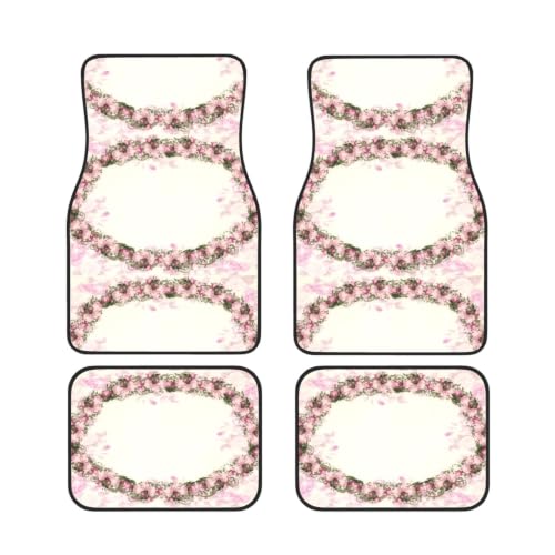 Alfombrillas para coche de neopreno con marco ovalado vintage y rosas rosas juego de 4 piezas