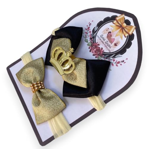 Kit 2 laços de bebê Lacinhos de Bebê laços de cabelo infantil Faixinha Tiarinha Rn Princess Golde