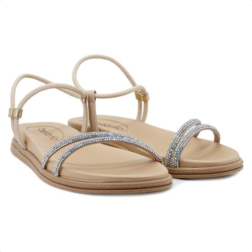 Sandália Feminina Rasteira Elástico Flat Strass Beira Rio 8488113 (37, Creme)
