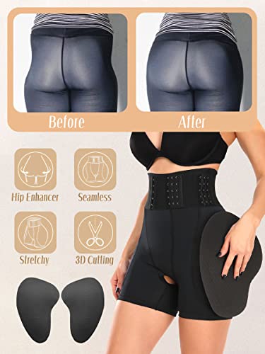 Shineqin Hip Pads For Women Shapewear With Waist Wrap, Waist Trainer With Hip And Butt Enhancer, High Waist Tummy Control Bbl Shorts For Hip Dip, Thigh Slimmer Padded Shapewear For Women, M Black #TOP3