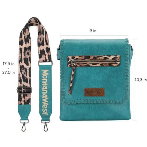 Image of Montana West Crossbody Bags for Women with Dual Compartments Western Cross Body Purse with Leopard Print Guitar Strap