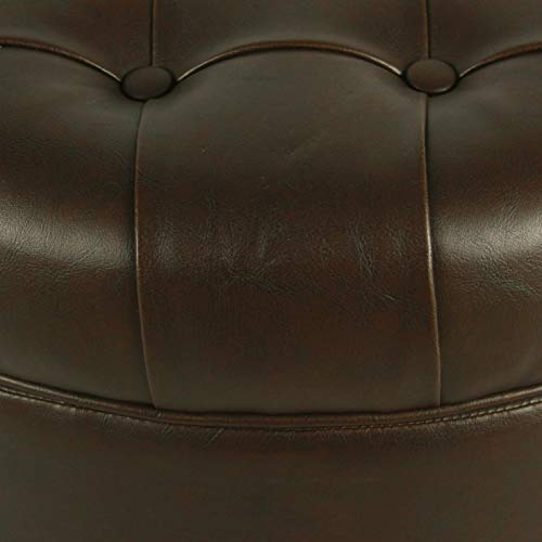 Homepop Home Decor | Large Button Tufted Faux Leather Round Storage Ottoman | Ottoman With Storage For Living Room & Bedroom (Distressed Brown) #TOP6