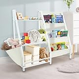 Kids Bookshelf and Toy Organizer, 3 Tier Book Shelf for Kids Rooms with Anti-Tip Straps and Non-Slip Feet, Eco-Safe Kids Bookcase for Playroom, Bedroom, Living Room, Nursery, School 29.5'' H (White)