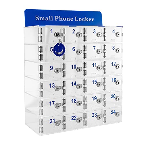 Acrylic Cell Phone Storage Cabinet 24 Slots Cell Phone Lockers for Employees Phone Chart Storage Organizer Box with 48* Keys for Office Classroom School, 16.5 * 7.5 * 16.5in