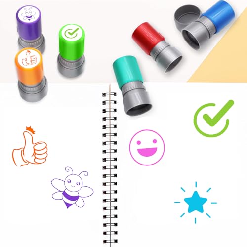 5 Stück Selbstfärbende Lehrer Stempel, Lob Ermutigung Kinder, Lehrer Bewertung Belohnung Motivation Briefmarken, Bunte Cartoon Siegel Ermutigung, Schüler Hausaufgaben Stamper