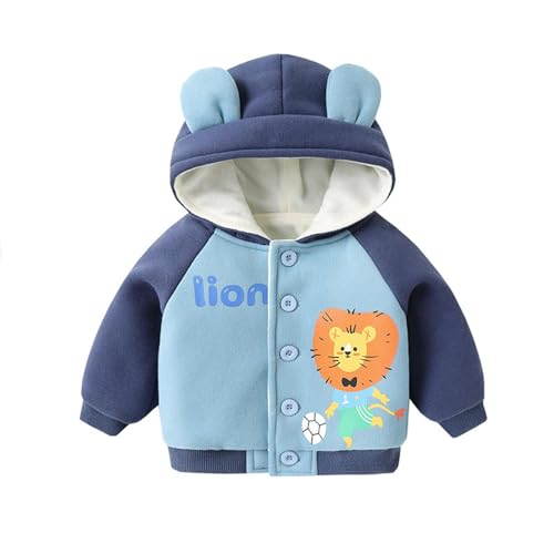 Generisch Abrigo de forro polar para bebé con estampado de animales lindos para invierno para bebé y niña, chaqueta acolchada, azul, 12-18 meses