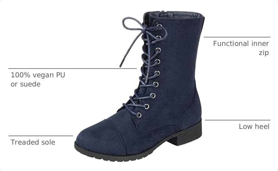 Image of Forever Link Womens Round Toe Military Lace Up Knit Ankle Cuff Low Heel Combat Boots