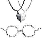 JeweBella 4 Piezas Collar de Pulsera de Pareja Magnética con Colgante de Corazón Collar Pareja Puzzle con Imán Collar de La Amistad Adecuado para Hombre Mujer Amantes Parejas Amigos