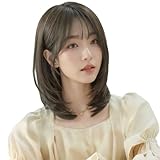BARSDAR ウィッグ ストレート ミディアム セミロング レディース wig カツラ 女装 フルウイッグ 自然 黒茶 髪 小顔 可愛い 自然 耐熱 ネット付き モカブラウン