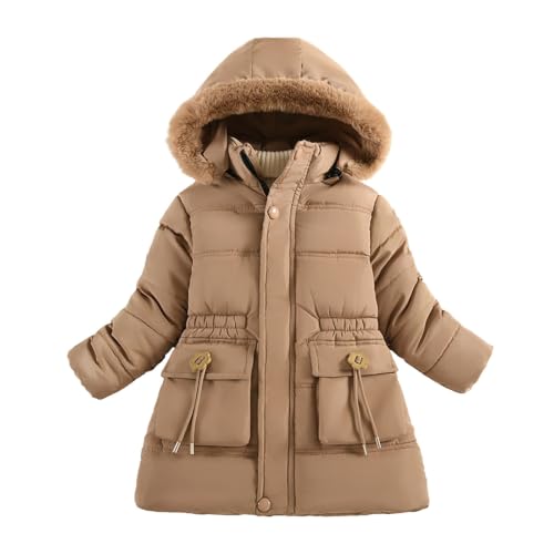 Image of Momolaa 13-14 Years Kids Girls Winter Fleece Lined Jackets Heavyweight Hooded Parka Snow Coats with Faux Fur Removable Hood Waterproof Quilted Warm Long Parka Outerwear Khaki Clothes