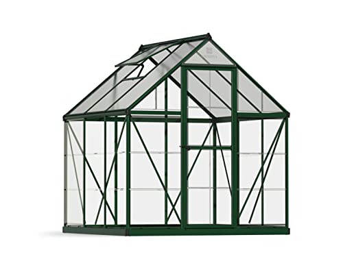 Palram - Canopia Hybrid 6 Ft. x 6 Ft. Greenhouse Kit Hobby DIY Walk In Green House Heavy Duty Polycarbonate with Aluminium Frame, with Lockable Door and Vent for Garden, Backyard In Forest Green