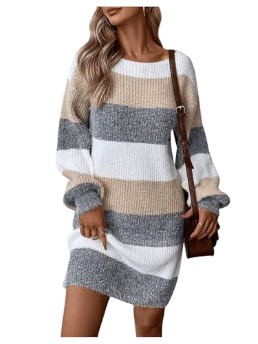 SOLY HUX Sweater Dresses for Women 2025 Long Sleeve Striped Knit Dress Fall Winter Dresses for Women Trendy Multicoloured Medium