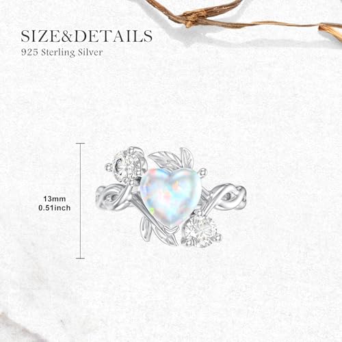 Image of 0.3 Carat Moissanite and White Opal /Blue Opal /Black Opal Engagement Ring 925 Sterling Silver 8-9 MM Heart /Round /Oval Cut Opal Moissanite Ring for Women Size 5-13