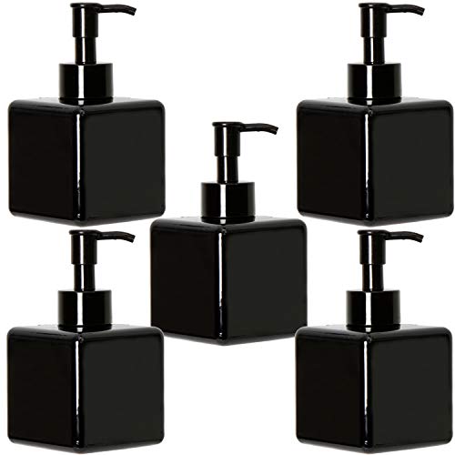 Youngever 5 Pack Black Plastic Square Pump Bottles, Refillable Plastic Pump Bottles for Dispensing Lotions, Shampoos and More (8 Ounce)