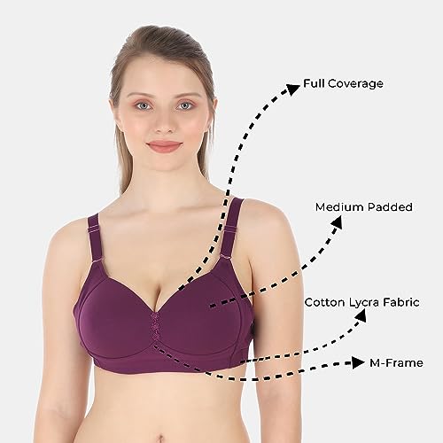 Image of Tweens Lite Wite - Minimiser Medium Padded Cotton Lycra Bra (Plus Size) - Triple Hook - Full Coverage - Wirefree - Seamless T-Shirt Bra