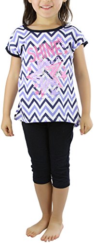 Image of ToBeInStyle Girl's 2 Piece Outfit Top & Leggings Set Casual Graphic Shirt Capri Pants