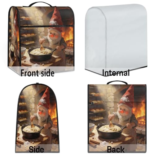 OHIKUETY Gnome Fireplace Skillet Kitchen Aid Mixer Cover with Zipper Pockets - Stand Mixer Dust Cover Compatible with 6-8 Quarts Tilt Head & Bowl Lift Models, Durable Cloth Organizer Bag