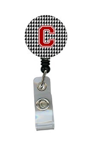 Caroline's Treasures Houndstooth Black Initial C Retractable Badge Reel or ID Holder with Clip (CJ1021-C-BR)