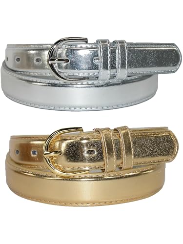 CTM Women's 1 1/8 Inch Wide Leather Metallic Dress Belt (Pack of 2 Colors)3