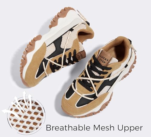 LUCKY-STEP-Womens-Platform-Colorful-Fashion-Sneakers-Tennis-Retro-Colorblock-Adjustable-Lace-Lifestyle-Stylish-Cute-Chunky-Dad-Casual-Walking-Shoes