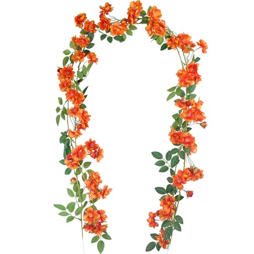 GhuaH 2 Pcs Artificial Flowers Garland for Outdoors Orange Faux