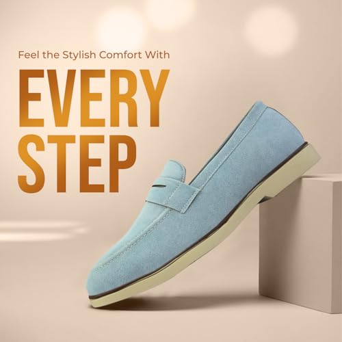 Image of STANPHORD Men Suede Formal Loafer Shoes | Round Toe Slip-On Moccasins | PU Leather Cushioned Anti-Slip | Office Party Business Casual Wear (TPSG 7086)
