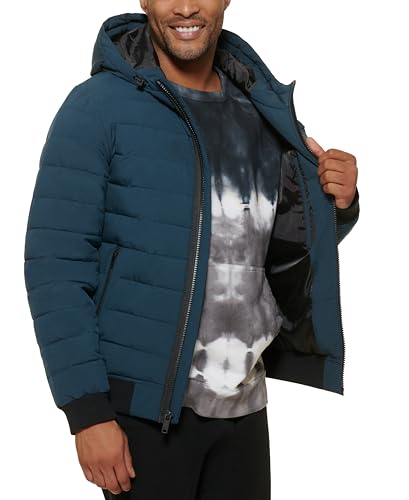 Image of DKNY Men's Quilted Performance Hooded Bomber Jacket