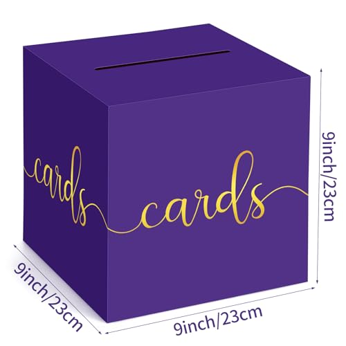 Image of Hooqict Purple Card Box with Slot 9.1 inch Gold Foil Gift Card Box for Party, Graduation, Wedding Reception, Birthday, Retirement, Raffle Ticket Money Envelope Holder
