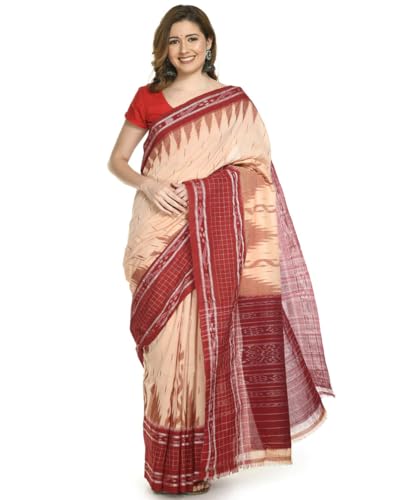 Image of COTTONSILK & KHANDUAPATA Shambalpuri Cotton Saree of Odisha Ikkat Orissa Traditional Handloom Sari | Bomkai | Pata | Nuapatana | sambalpuri saree | khandua patta sare | without Blouse S5