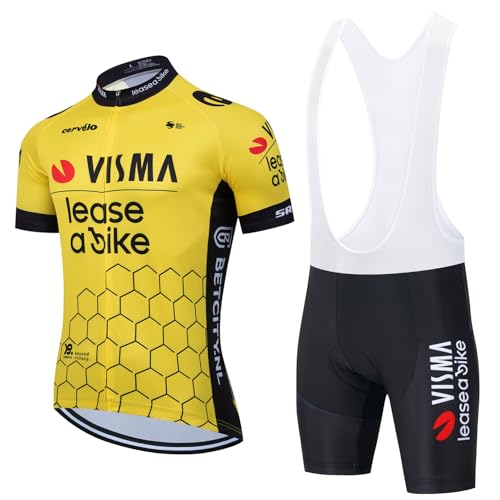 X-CQREG Cycling Jersey Men Set Bib Shorts Set Summer Mountain Bike Bicycle Suit Anti-UV Bicycle Team Racing Uniform Clothes (Yellow, 3X-Large)
