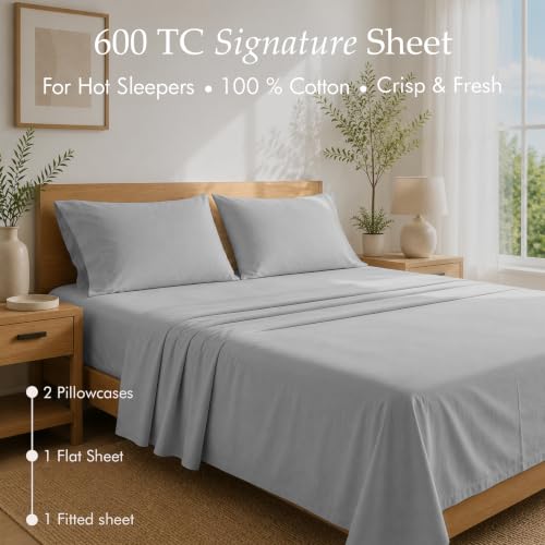 Image of Threadmill 600 Thread Count Cotton Full Sheet Set, Sateen, Light Grey
