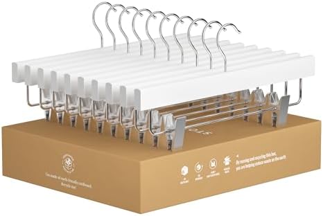 StorageWorks Pants Hangers with Clips, Wooden Clothes Hanger for Skirts, Jeans, Shorts, 10 Pack