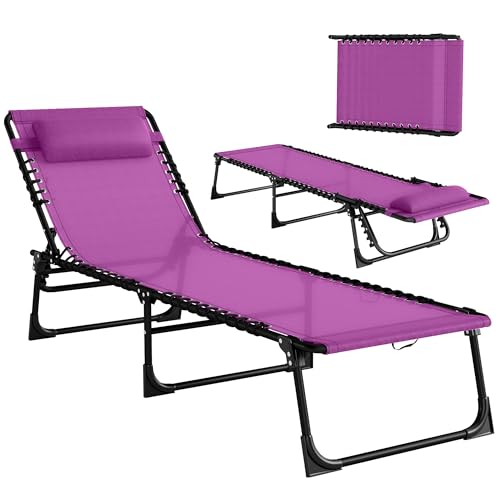 Outsunny Folding Chaise Lounge Chair, Patio Sun Tanning Chair, Outdoor Chaise Lounger with 4-Position Reclining Back, Breathable Mesh Seat for Beach, Poolside, Yard, Purple