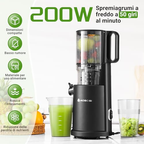 AOBOSI Estrattore frutta e verdura, 126MM XXL Grande Canale di Alimentazione per Frutta e Verdura Intere - Capacità 1,5L, 200 W Slow juicer, Triplo Filtro, Nero - immagine 4