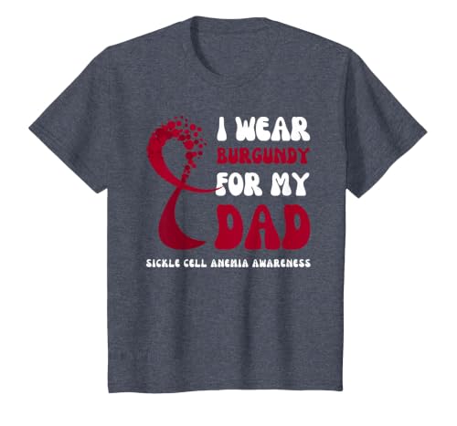 I Wear Burgundy for Dad Sickle Cell Anemia Awareness Ribbon T-Shirt, Youth, Heather Blue, Medium