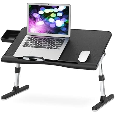 COKWEL Laptop Bed Tray Desk, PVC Leather Portable Breakfast Table, Folding Computer Tablet Stand Table for Bed Sofa, Bed Desk for College Stuff, Supplies for Online Students (Large,Black) Cover
