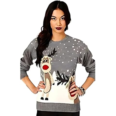 STAR FASHION Women's Christmas Jumper with Reindeer Cover
