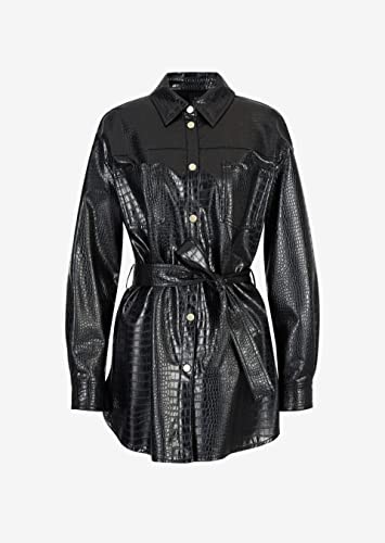 Armani Exchange Women's Pu Leather with Crocodile Pattern Belted Blouson Jacket4