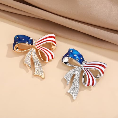 Image of Rhinestone USA Flag Brooch Pin for Women Men Shiny Crystal 4th of July American Patriotic Medal Brooches Dress Accessories Independence Presidential Election Day