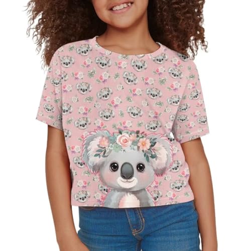 Image of Girl Crop Top Shirts for Summer Cute T Shirts Short Sleeve Tees for Kids 5-16