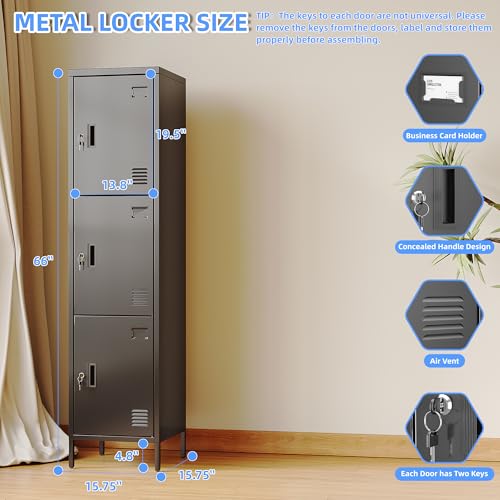 Image of SUPEER Metal Locker with Hooks and Ventilation Holes,Metal Storage Locker with Keys and Business Card Slot for Home,Gym,Garage,School,Office,66 inch Hx15.75 inch Wx 15.75 inch D,Assembly Required,Black