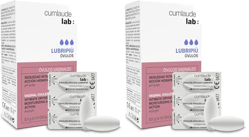 Cumlaude Lab - Lubripiù Óvulos, con Ácido Hialurónico, Aceites Emolientes y pH Ácido, Hidrata, Lubrica y Calma la Sequedad de la Zona Íntima Femenina - 10 Unidades (Paquete de 2)