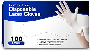 New Disposable Latex Gloves, Powder Free (100 Gloves Per Box) (Small)