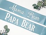 Baby Shower Sash - Mommy To Be Sash - Mama Bear - Papa Bear (White & Gold) (Smoke Blue)