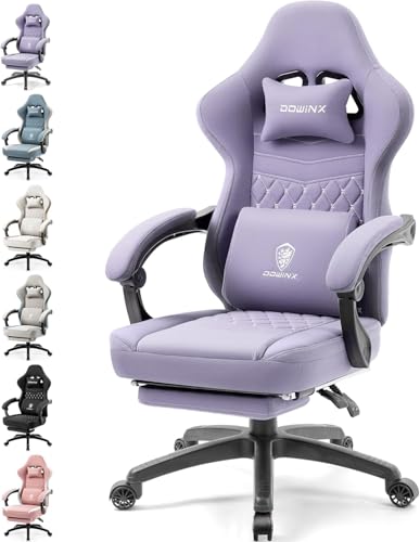 Image of Dowinx Gaming Chair Breathable Fabric Game Chair with Gel Pad and Storage Bag, Comfortable Gamer Chair with Pocket Spring Cushion, Ergonomic Computer Chair with Footrest, Purple