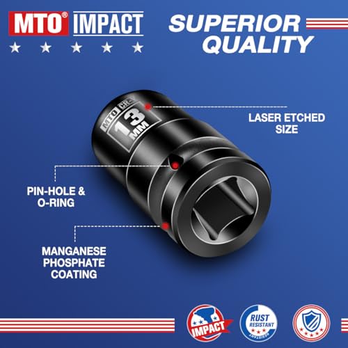 Image of MTO 1 /2 inch Drive 13mm Shallow Impact Socket, 6-Point Metric Socket for Automotive Maintaince, CR-V Steel Meets ANSI Standards